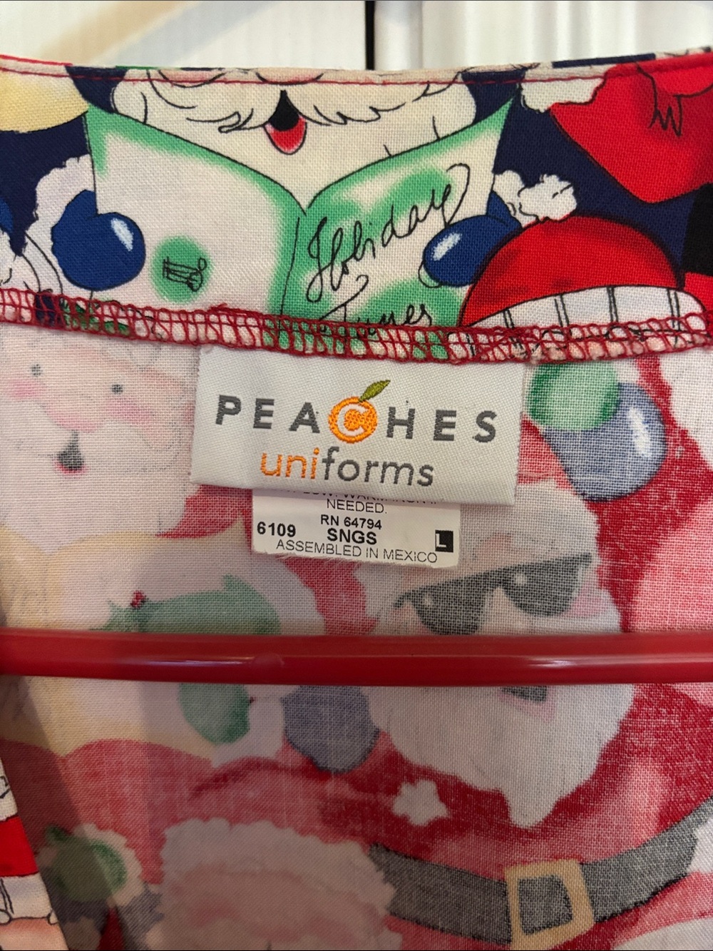 Peaches Uniforms Red Santa Pattern Kids Pajama Top - Picture 2 of 9
